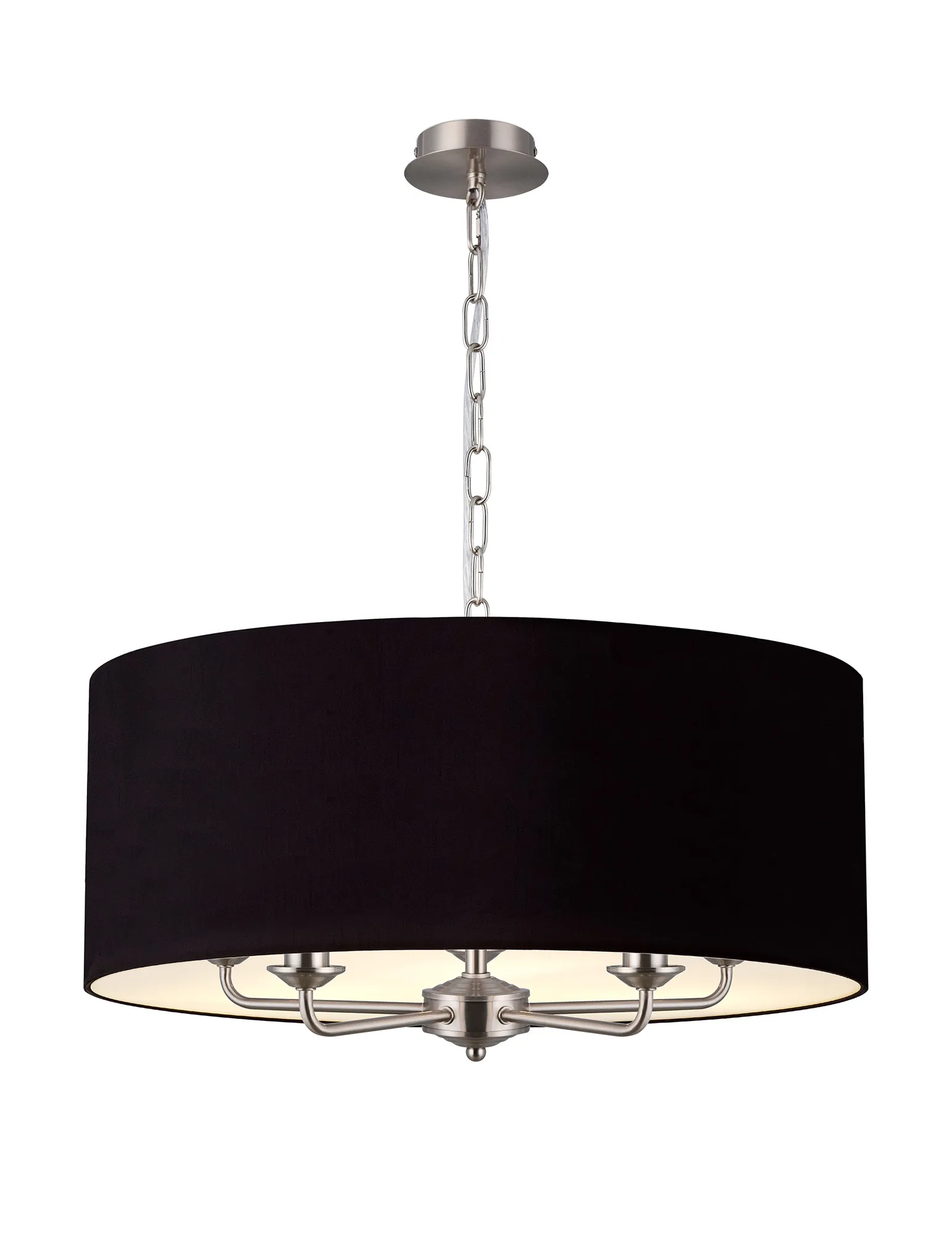 DK0676  Banyan 60cm 5 Light Pendant Satin Nickel; Midnight Black/Green Olive